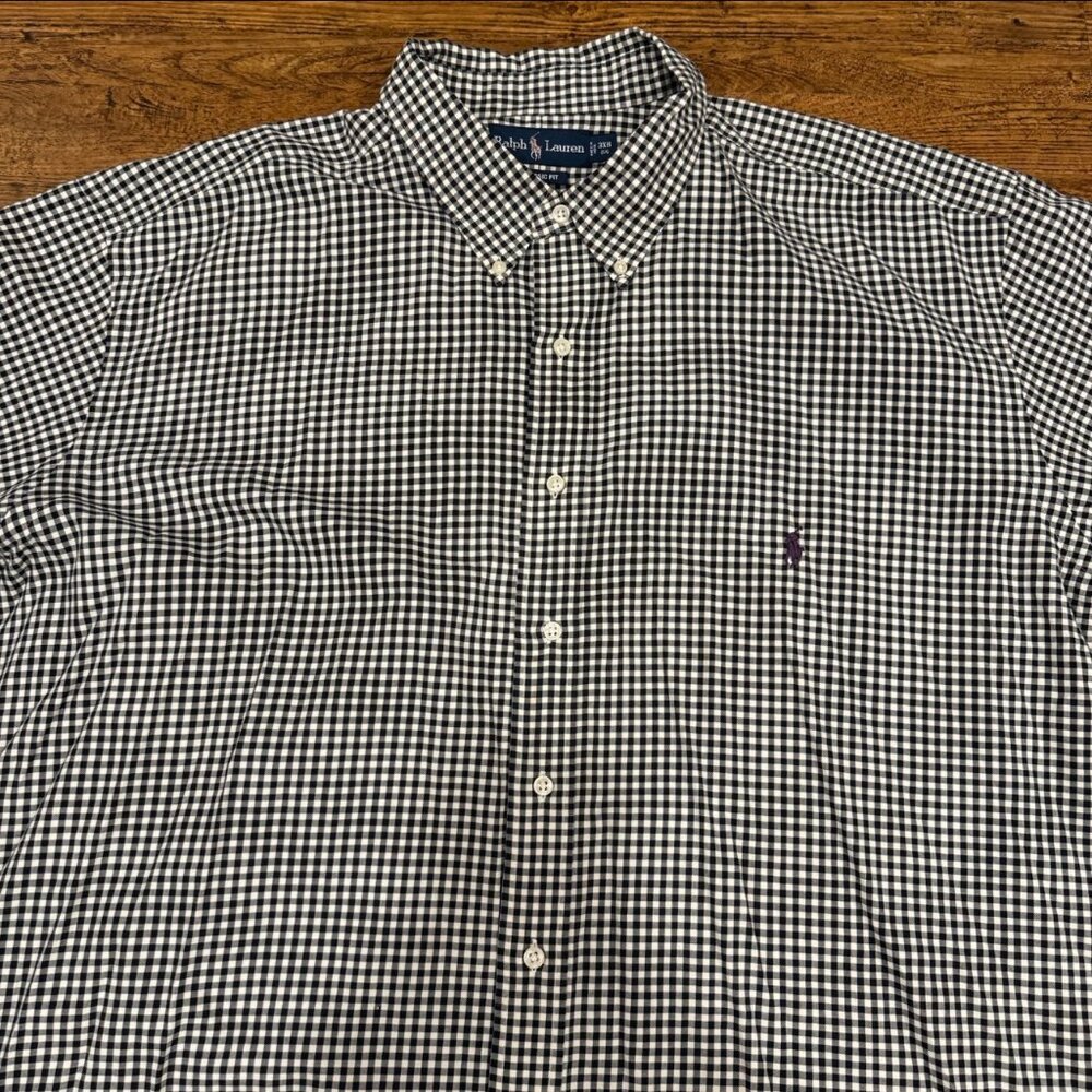 Vintage Polo Ralph Lauren Black White Gingham Check Button Down Shirt Men's 3XB